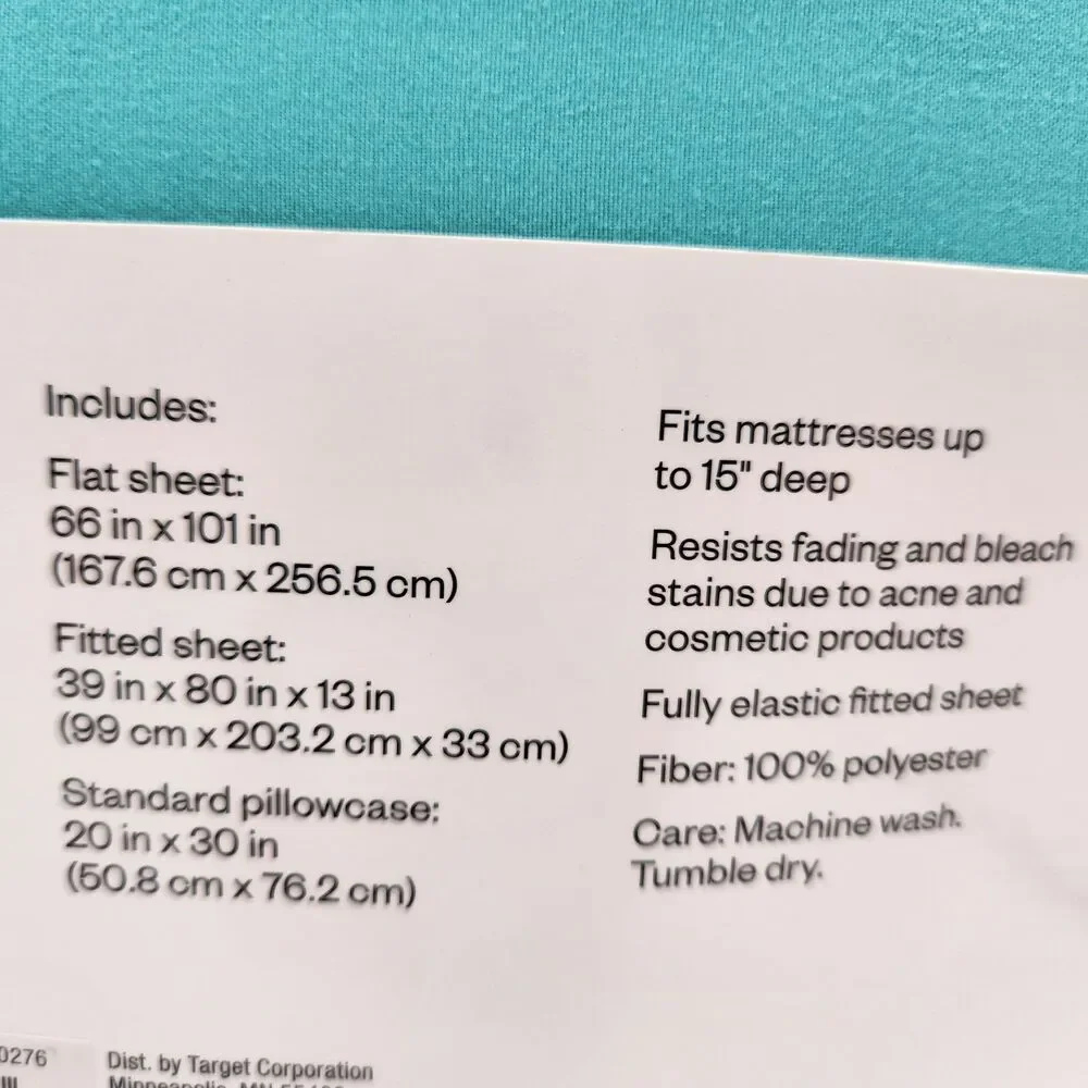 Room Essentials Mircrofiber 3 Piece Sheet Set Twin/XL Twin Aqua Top Bottom Case